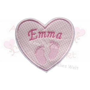 Heart with name - patch - application - iron-on image - personalized - pink Vichy - embroidered