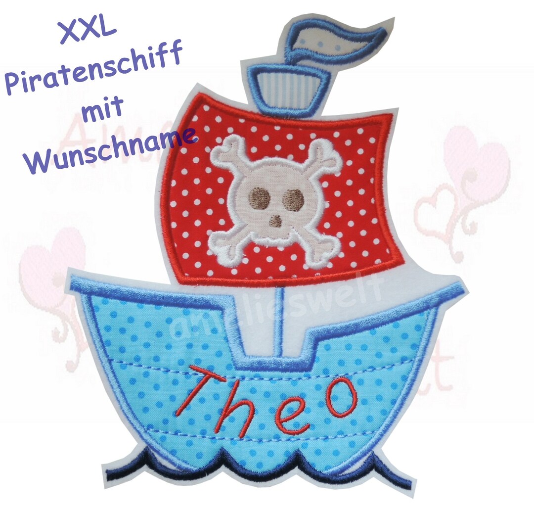 Pirate Ship in XXL Size With Name Patch Application Iron-on Ship Approx ...