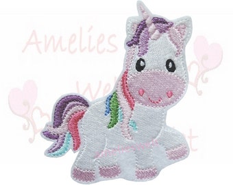 Einhorn Regenbogen Applikation Aufnäher bügelbild unicorn patch stickapplikation amelies welt stickt schultüte