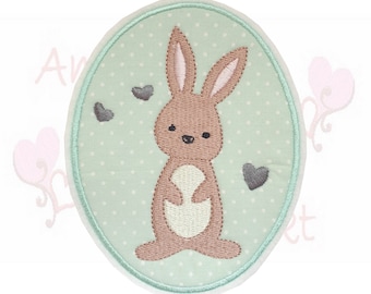 Bügelbild - Aufnäher - Hase - Applikation - mint - Stoffapplikation - Flicken - Kinder - Jungen - Mädchen - gestickt - 12,5 cm x 10,5 cm