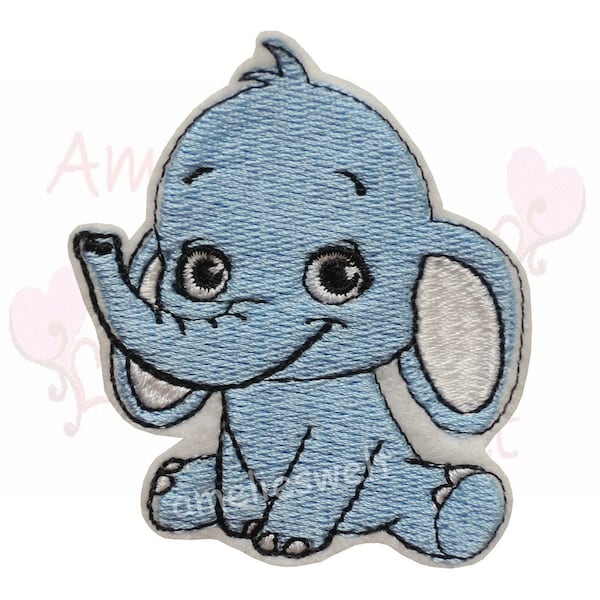 Elefant Applikation Aufnäher hellblau bügelbild stickapplikation elephant embroidery applique application patch