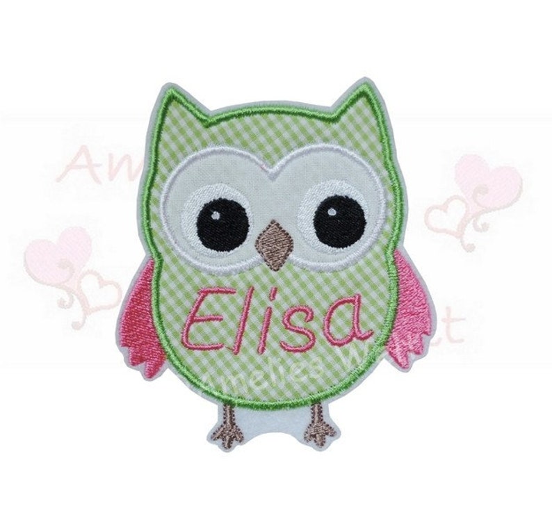 Patch owl with name many colors application ironing pattern embroidered fabric application for ironing uhu kautz personalisert image 7