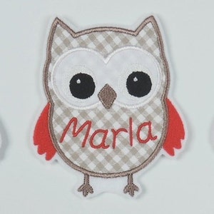 Patch owl with name many colors application ironing pattern embroidered fabric application for ironing uhu kautz personalisert image 1