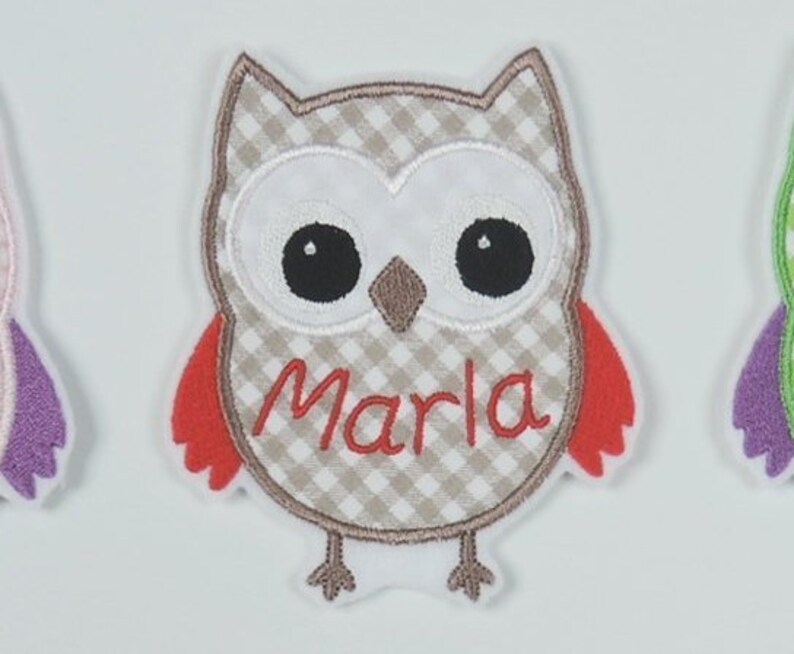 Patch owl with name many colors application ironing pattern embroidered fabric application for ironing uhu kautz personalisert image 1