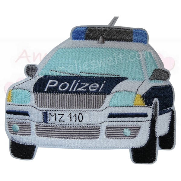 Patch/Appliqué/Embroidery Patch/Iron-on Transfer: Large police car with license plate, embroidered school cone