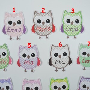 Patch owl with name many colors application ironing pattern embroidered fabric application for ironing uhu kautz personalisert image 5