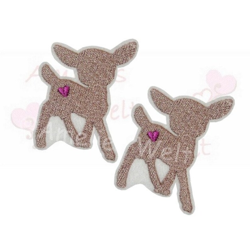 2 x Reh Button Applikation Aufbügler Aufnäher Set gestickt deer patch embroidery Bild 1