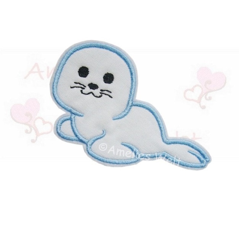 Baby seal application appliqu\u00e9 patch light blue white