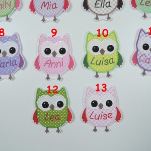 Patch owl with name many colors application ironing pattern embroidered fabric application for ironing uhu kautz personalisert image 6