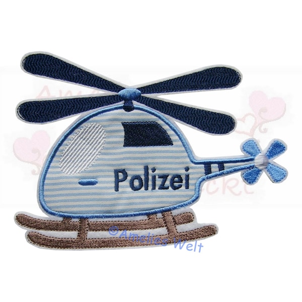 Police helicopter large application iron-on patch