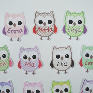 Patch owl with name many colors application ironing pattern embroidered fabric application for ironing uhu kautz personalisert image 3