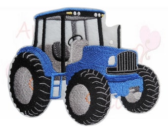 XL Traktor Trekker Aufnäher blau zum aufbügeln applikation bügelbild embroidery applique application stickapplikation patch