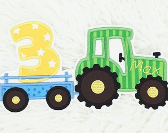 patch, appliqué, tractor, with name, number, personalized, fabric application, embroidered