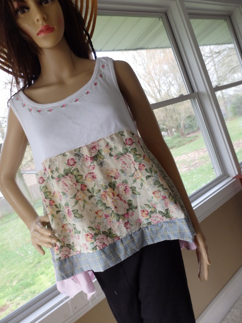 Boho Tunic 1 X Lagenlook Tops Boho Hippie Plus Size Tops Sleeveless Floral Shabby Chic
