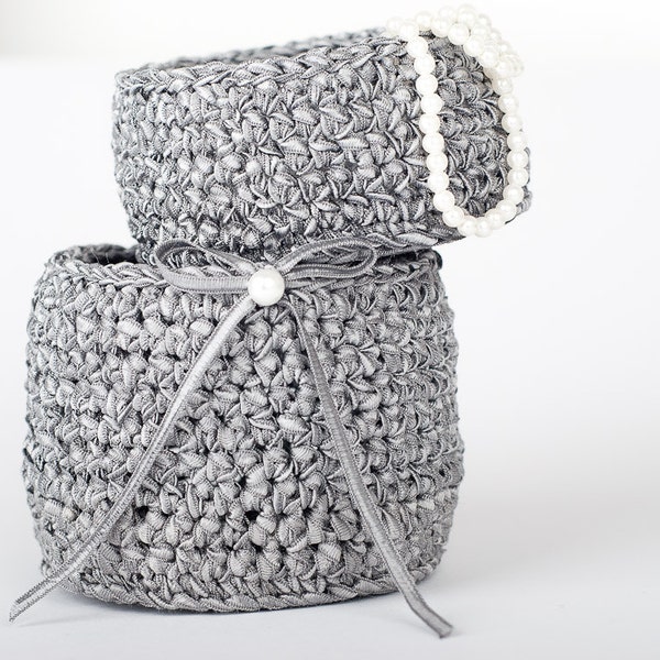 grey, crochet storage basket, home decor,  handmade gift, set of 2