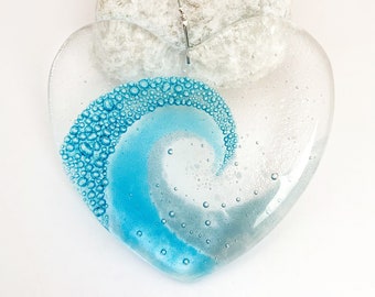 Fused Glass Wave Heart Suncatcher