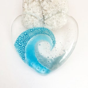 Fused Glass Wave Heart Suncatcher