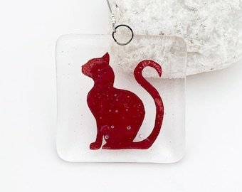 Fused Glass Suncatcher - Copper Silhouette Cat