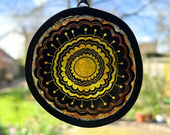 Orange and Yellow Stained Glass Retro Flower Decoration