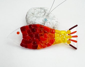 Fused Glass Red & Orange Fish Hanging