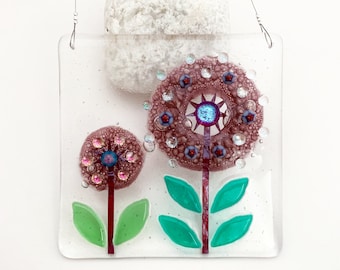 Fused Glass Plum Alliums Suncatcher