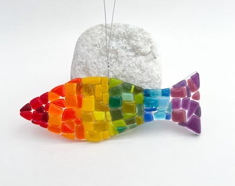 Fused Glass Rainbow Fish Hanging