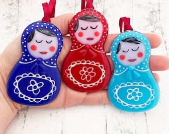 Fused Glass Matryoshka Doll hanging Christmas Decoration