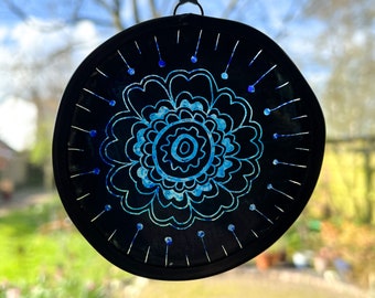 Blue Stained Glass Retro Flower Decoration