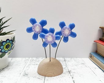 Fused Glass Blue Flowers - Mini Sculpture