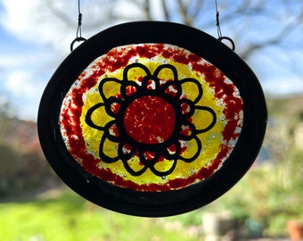 Red and Yellow Stained Glass Retro Flower Decoration