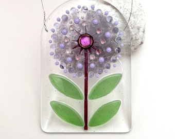 Fused Glass Retro Lilac Allium Suncatcher