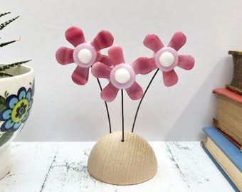 Fused Glass Pinky Flowers - Mini Sculpture