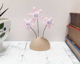 Fleurs Roses en Verre Fusionné - Mini Sculpture