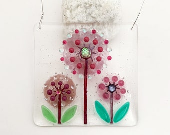 Fused Glass Pink Alliums Suncatcher