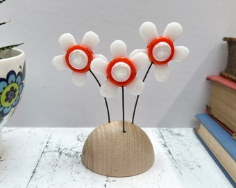 Fused Glass White and Orange Flowers - Mini Sculpture