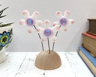 Verre fusionné Fleurs blanches - Mini sculpture
