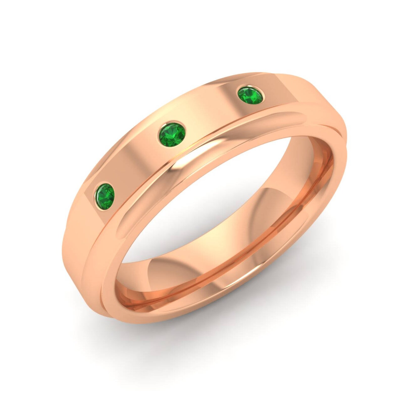 Mens Emerald Ring Mens Emerald Wedding Band Natural Green
