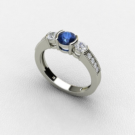 Princess-Cut Saphir Bleu Diamant Vintage boucles d/'oreilles pendantes argent 925 or 14K