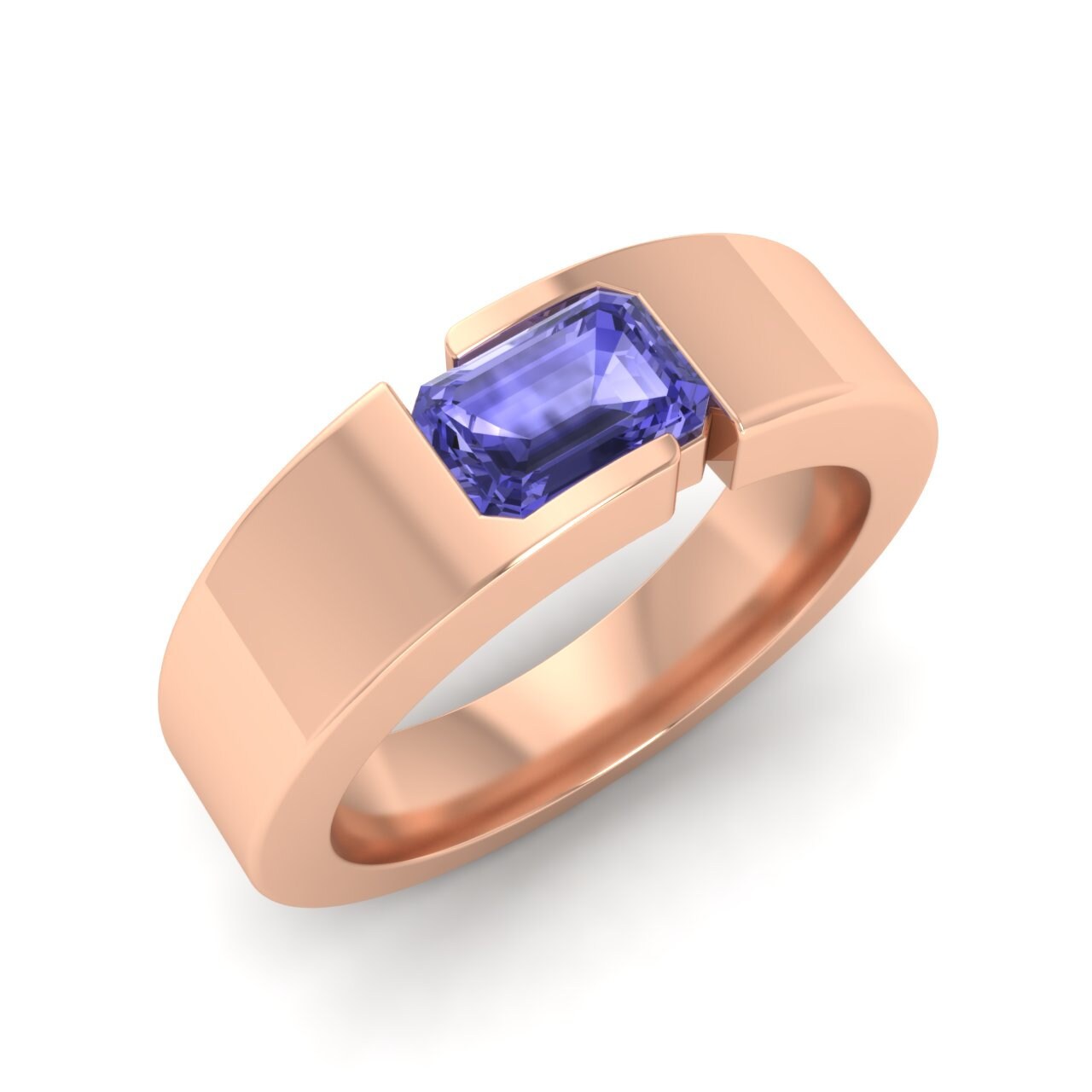 Jewellery Rings Solitaire Rings AAAA Tanzanite Classic Ring 14K Gold Emerald Cut Tanzanite Men's Gifted Ring Tanzanite Solitaire Statement Ring Signet Style Wedding Ring. 