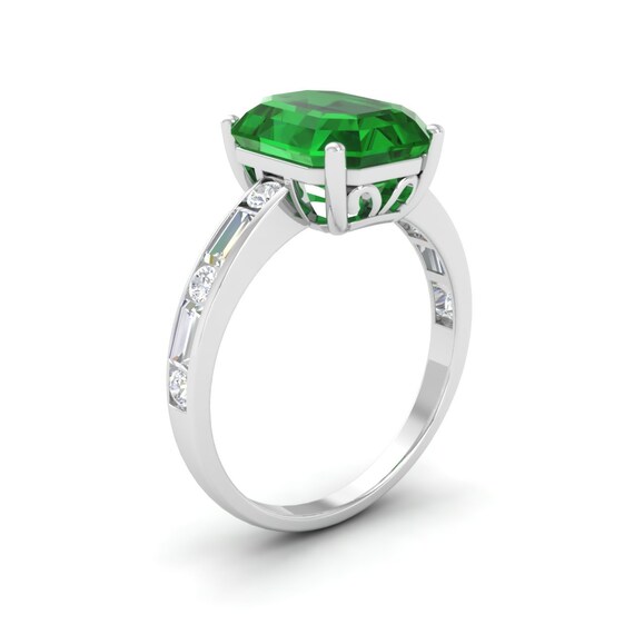 Natural Emerald /& Coral Wreath Ring 14K White Gold Plate ~ Unique Ring ~ Gift for Her Size 8 14