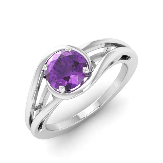 Anillo de amatista oro blanco de 14 quilates - Etsy