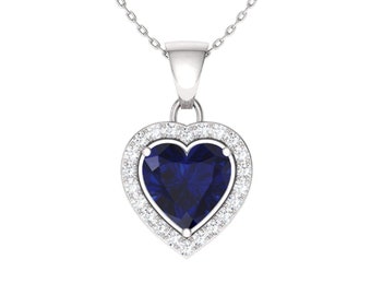 Diamond Necklace Sapphire Heart 