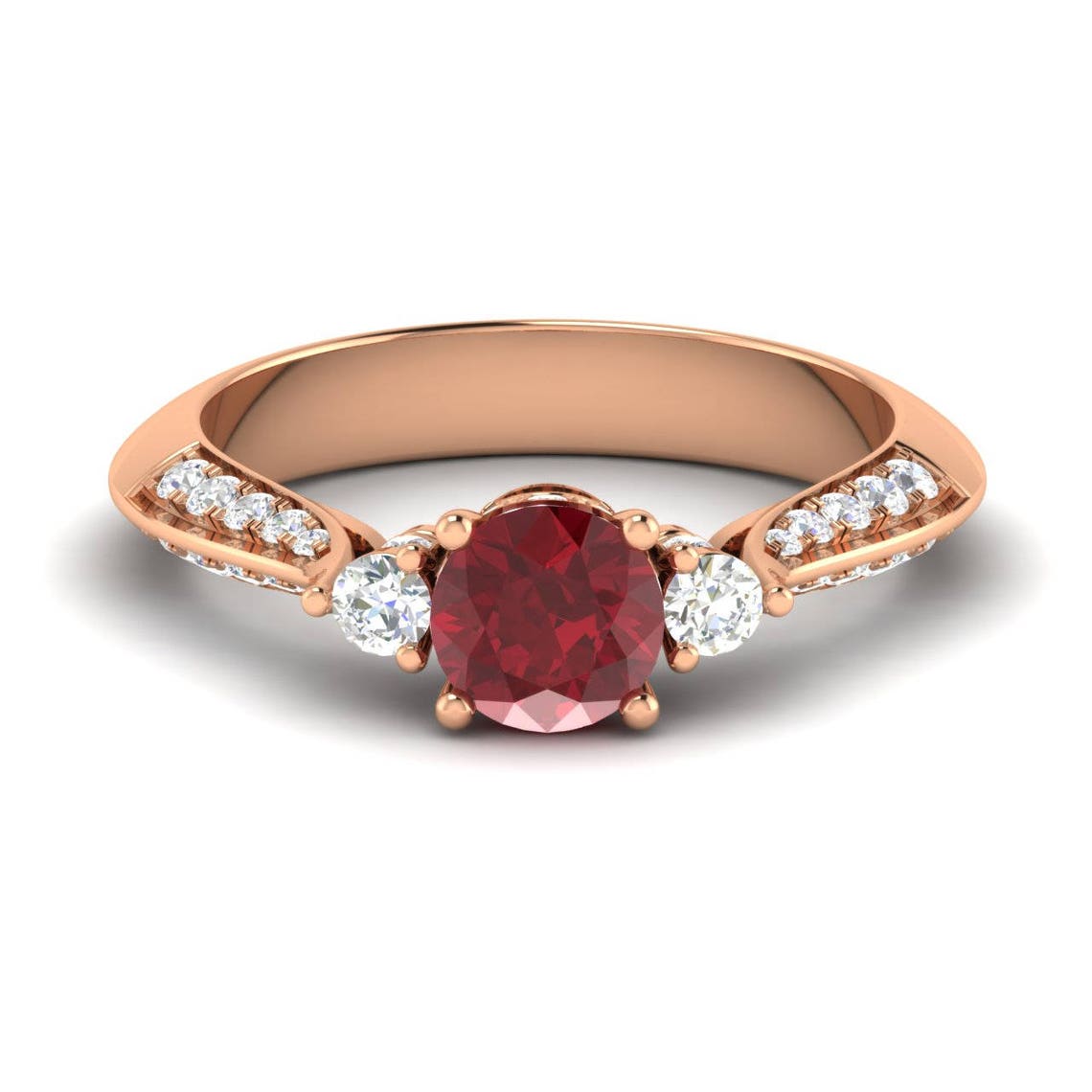 Round Cut Ruby Rings Ruby & Diamond Ring in 14k White Gold - Etsy