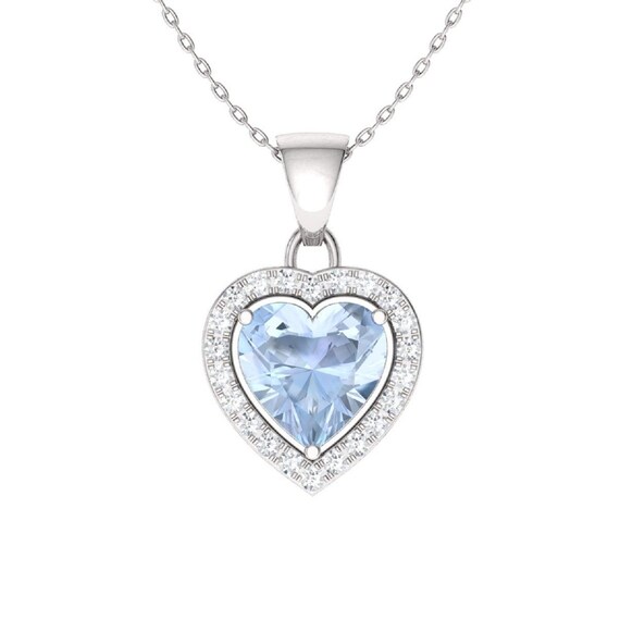 Aquamarine Hearth Halo Pendant Necklace