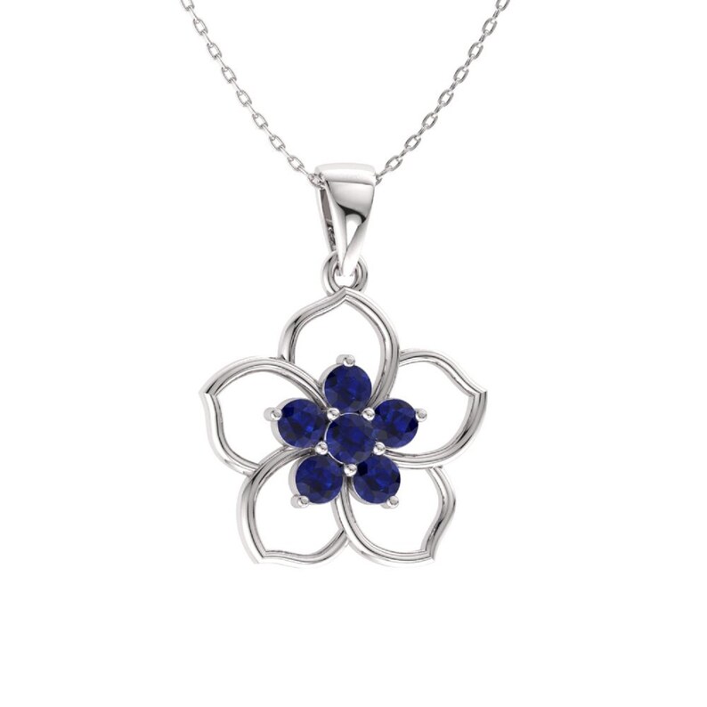 Flower Blue Sapphire Necklace Flower Sapphire Pendant | Etsy