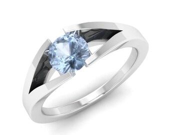 Natural Aquamarine Ring | Aquamarine Engagement Ring | March Birthstone Ring | 14K Gold | Aquamarine Solitaire Ring | Round Cut Aquamarine