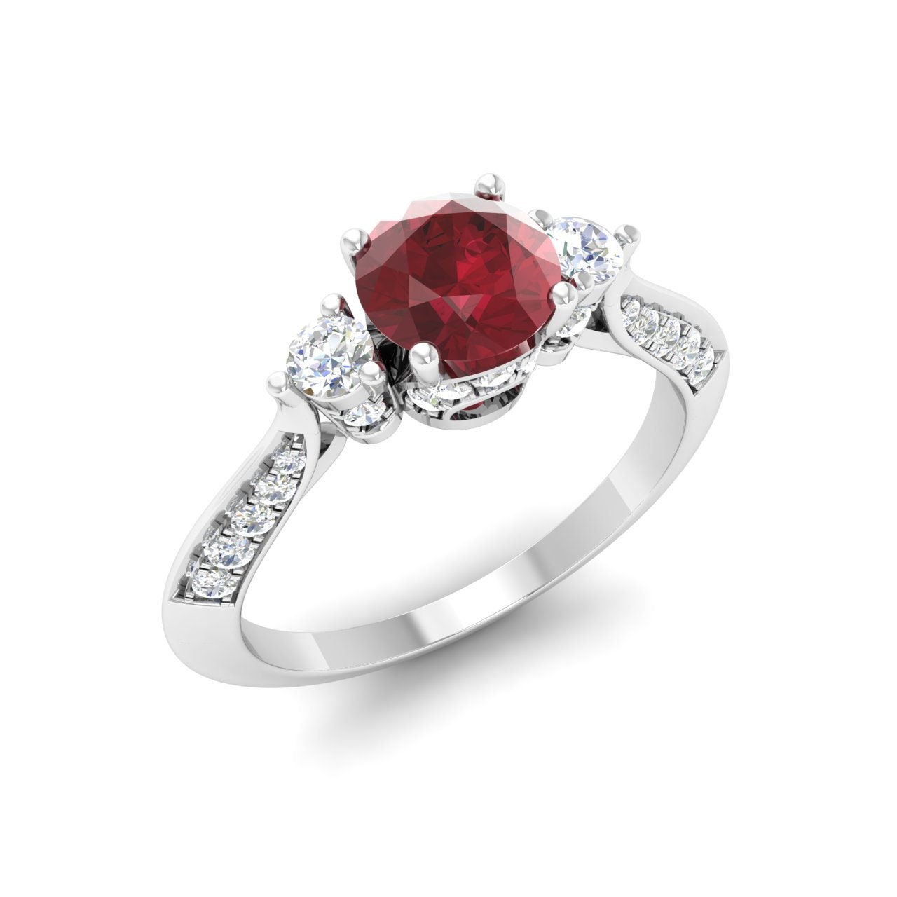 Round Cut Ruby Rings Ruby & Diamond Ring in 14k White Gold - Etsy