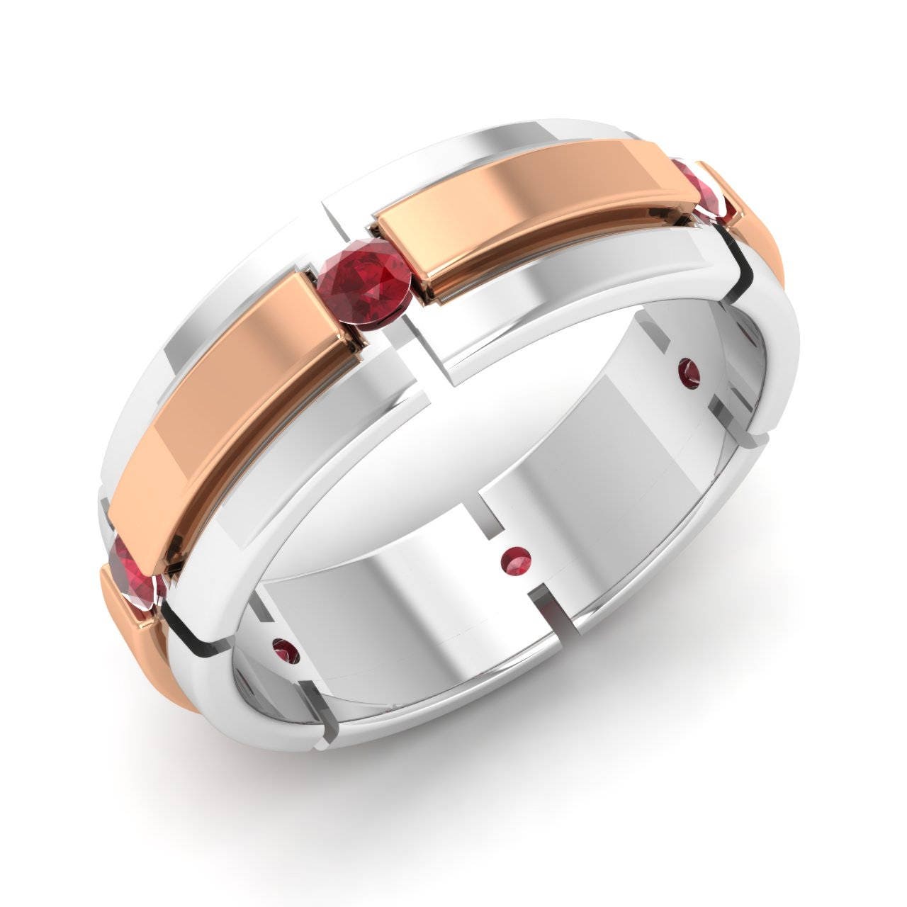 Natural Ruby Mens Ring 14K White Gold Mens Ruby Engagement Etsy.de