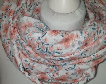 Muslin loop loop scarf scarf tube scarf reversible scarf summer scarf gray white pink flowers