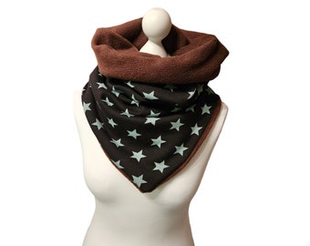 Slip-on scarf for adults scarf alpine fleece mint stars brown